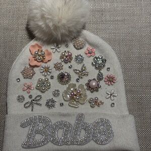 Embellished 'Babe'  Beanie - Cream
